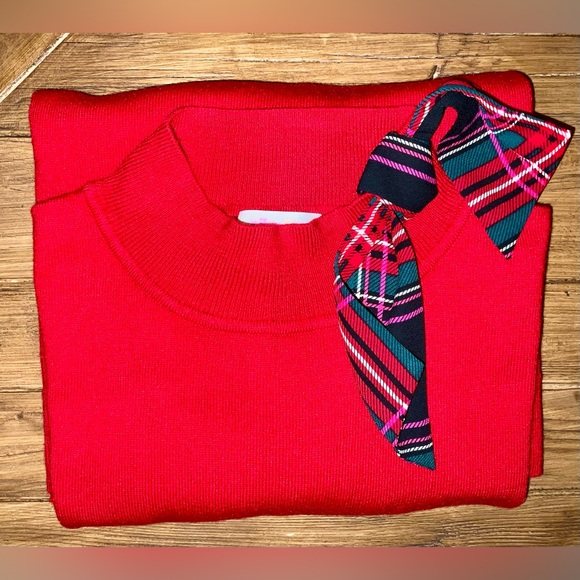 Riley & Rae red sweater with plaid bow embellishment - size large - nwt - Picture 2 of 8
